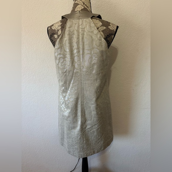 Flounce Metallic Silver Jacquard Mini dress with Bow - Size M - Picture 3 of 8